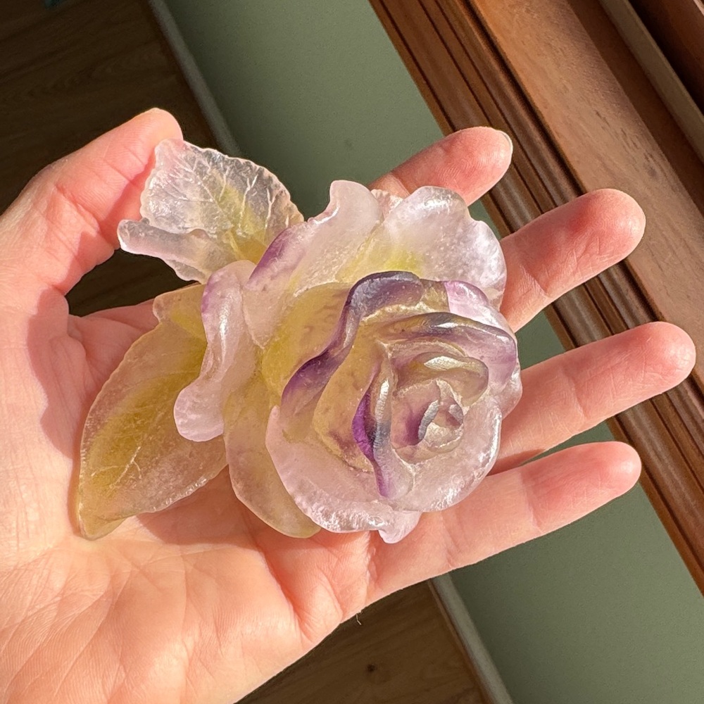 Daum France Art Glass Rose Pate de Verre Paperweight